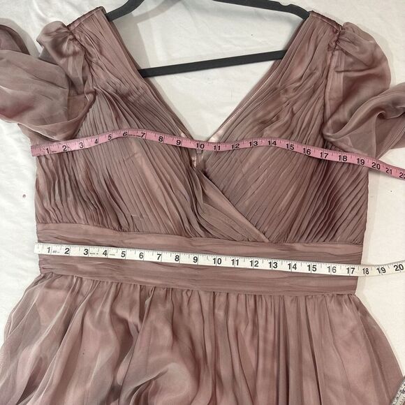 NWD $598 Mac Duggal [ 12 ] Faux Wrap long Sleeve Tiered Gown in Mocha Pink #S976 - Picture 15 of 16